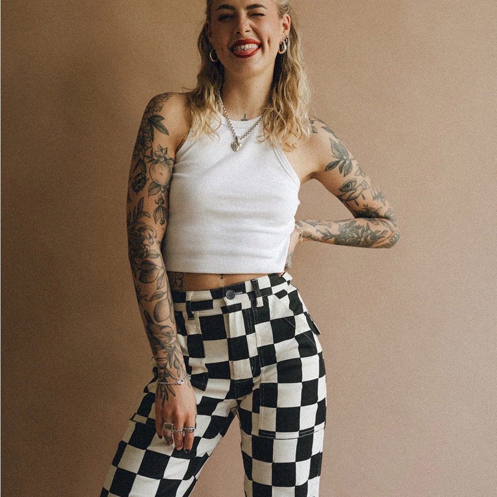 Chic Black and White Checkered Women's Pants